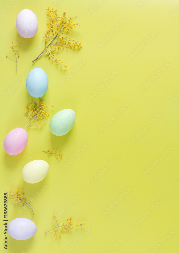 Easter concept on yellow background top view mockup