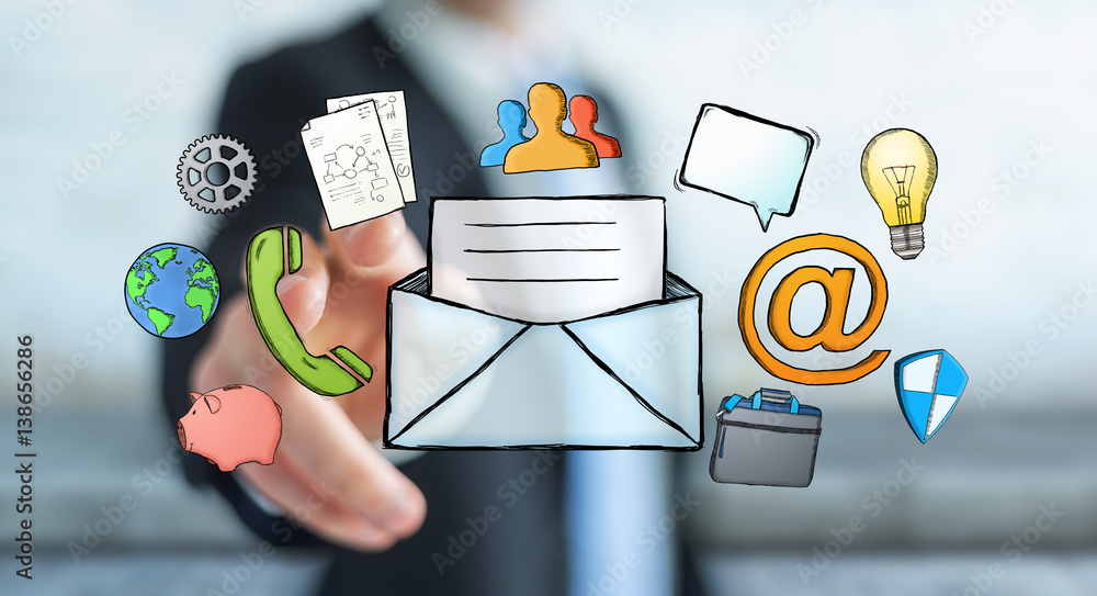 Businessman touching manuscript contact icon with his finger