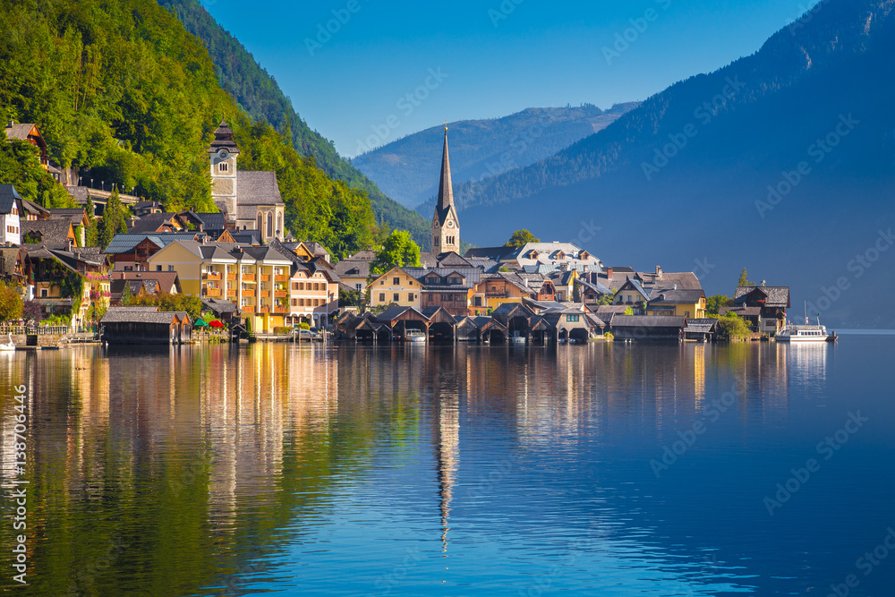 Hallstatt lakeside town in summer, Salzkammergut, Austria