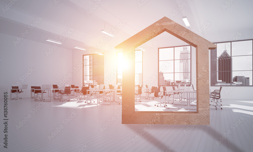 Conceptual background image of concrete home sign in modern office interior