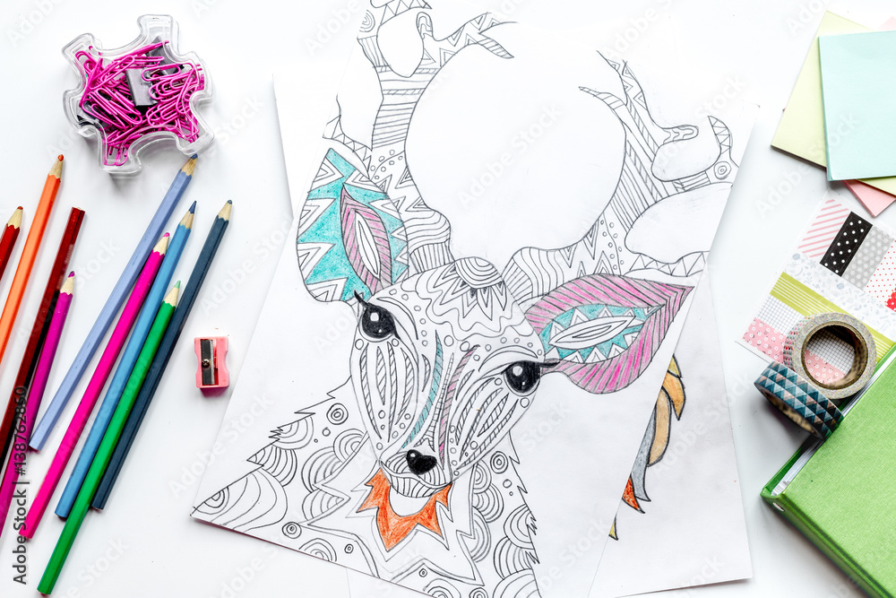 coloring picture for adults on stone background top view