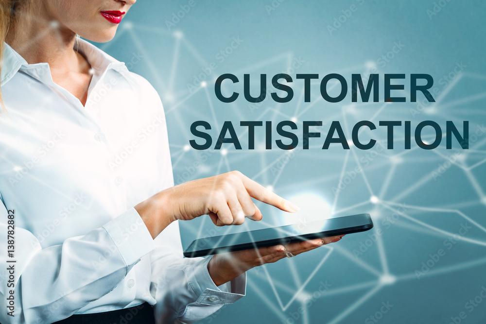 Customer Satisfaction text with business woman