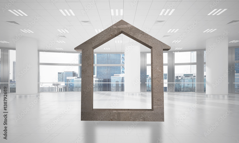 Conceptual background image of concrete home sign in modern office interior