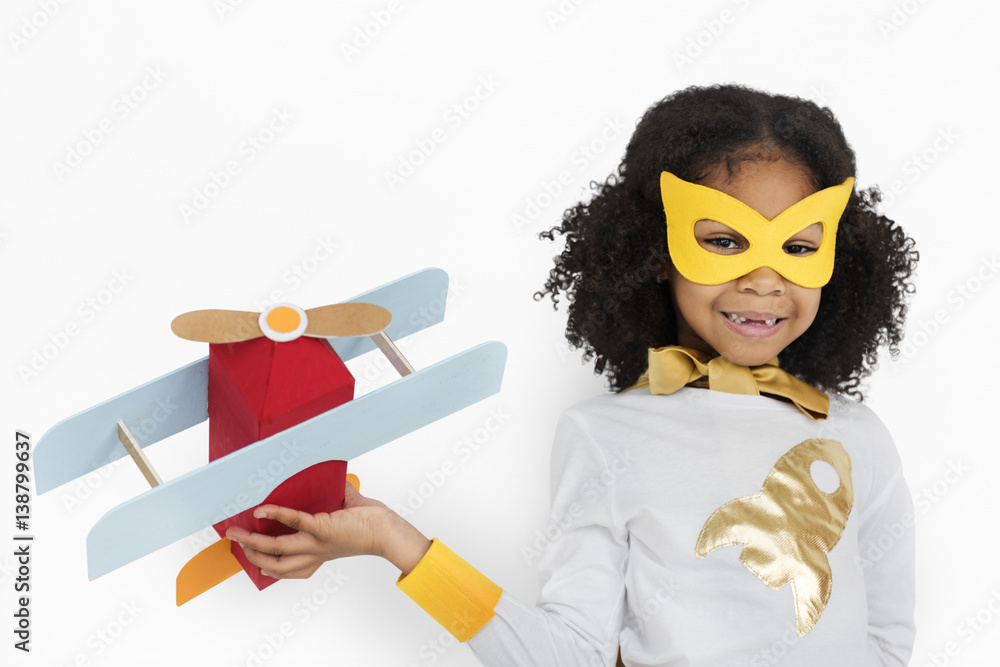 African Descent Girl Superhero Airplane