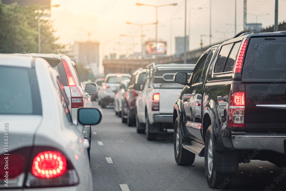 traffic jam with row of car