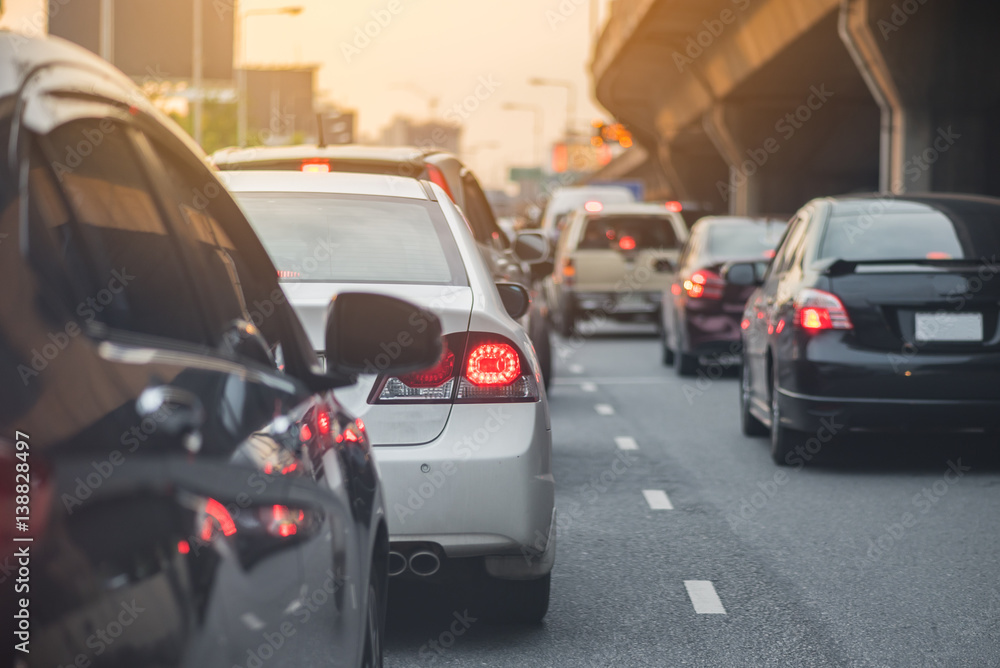 traffic jam with row of car