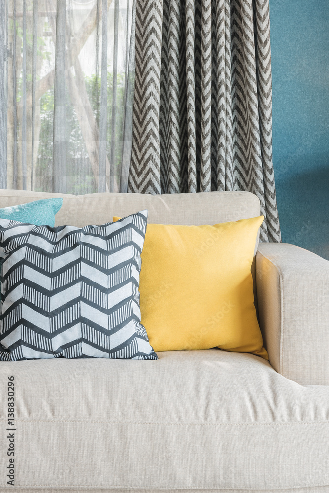 colorful pillows on modern sofa