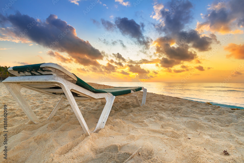 Sunrise on the beach of Playa del Carmen at caribbean sea, Mexico