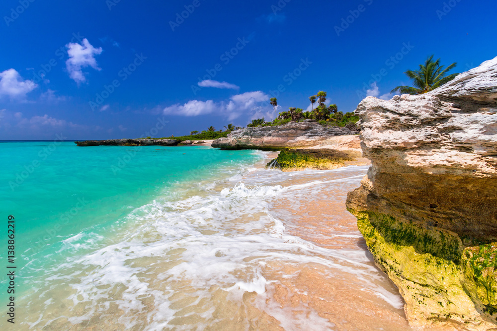 Beach at Caribbean sea in Playa del Carmen, Mexico