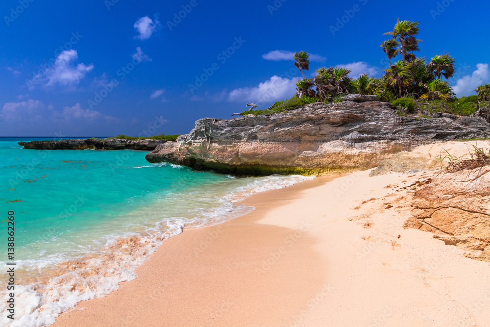 Beach at Caribbean sea in Playa del Carmen, Mexico