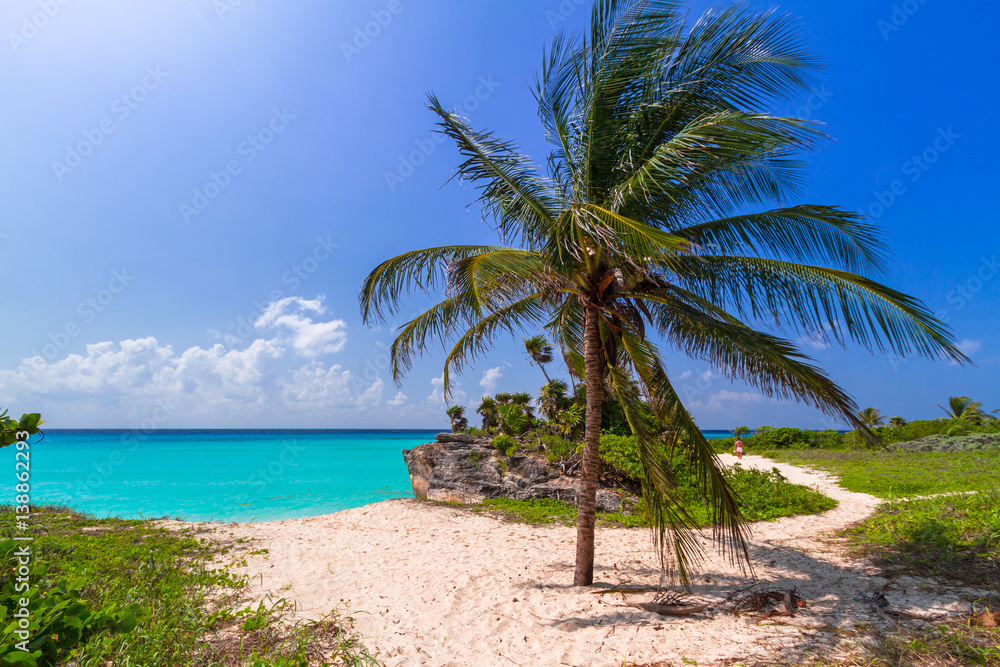 Beach at Caribbean sea in Playa del Carmen, Mexico