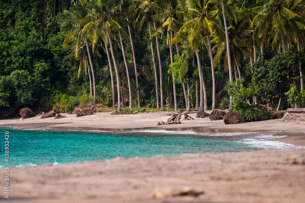 Beach and lagoon named Crystal Bay on the island of Nusa Penida, Bali, Indonesia