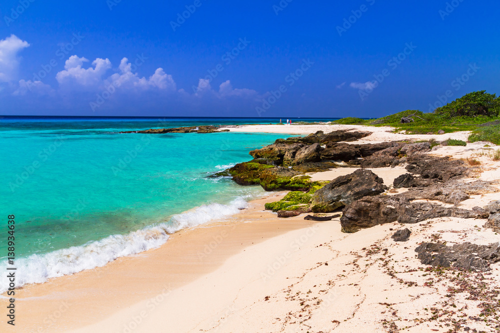 Beach at Caribbean sea in Playa del Carmen, Mexico