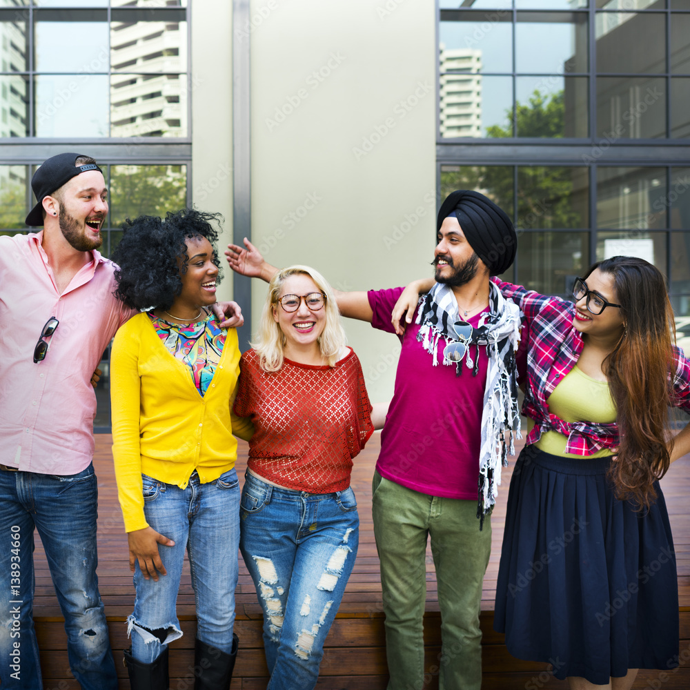 College Students Teamwork Happiness Smiling Concept