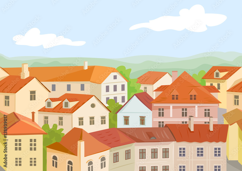 European roofs of houses, seamless background