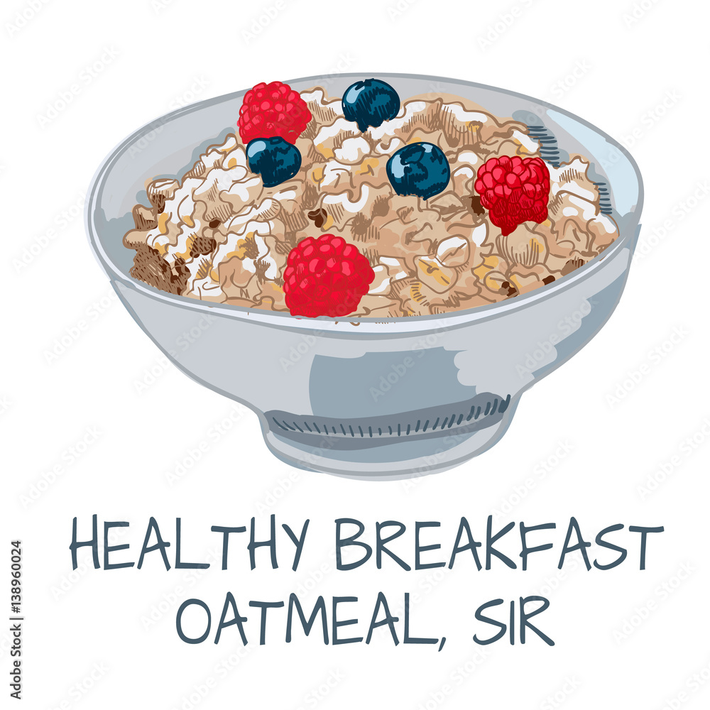 Vector illustration of oatmeal on white background.