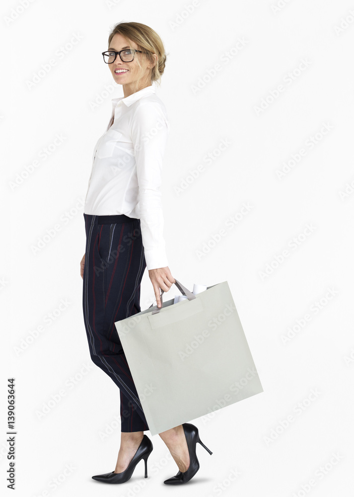 Businesswoman Design Blueprint Bag Portrait Concept