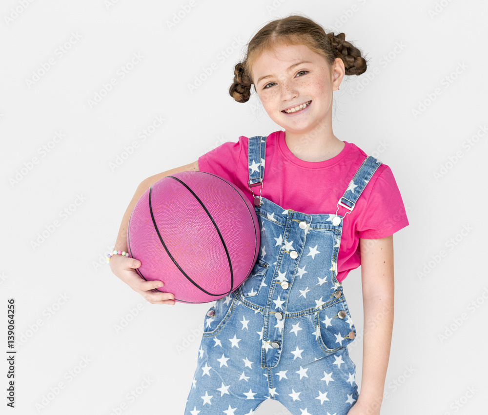 Little Girl Smiling Happiness Basketball Sport Portrait