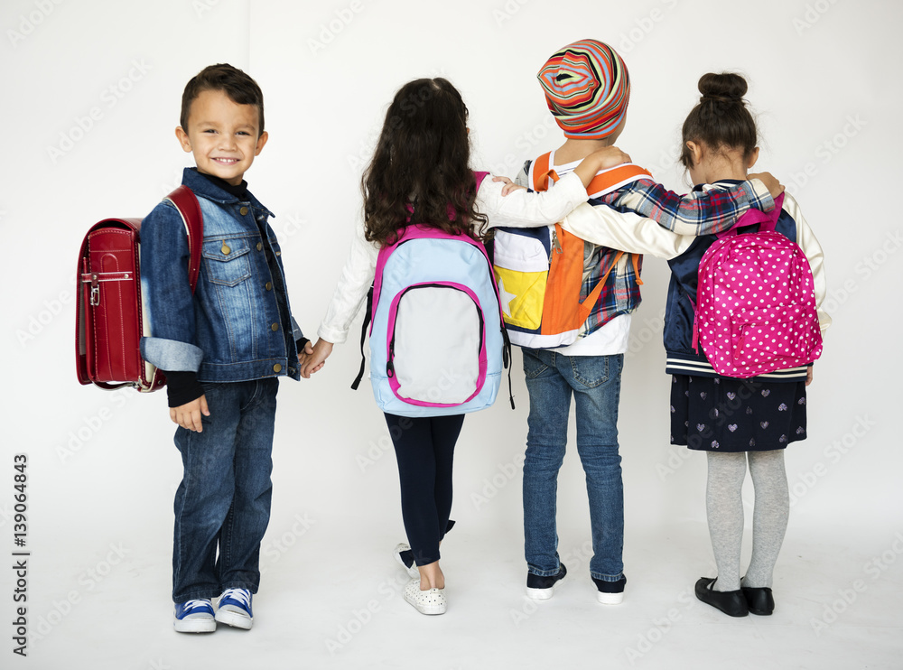 Happiness group of cute and adorable students are back to school