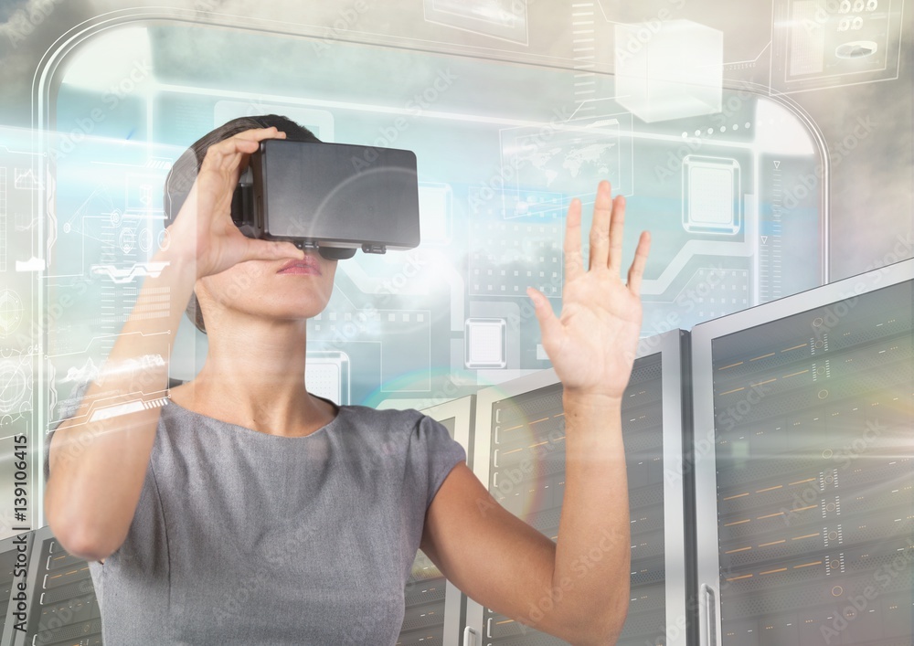 Woman using virtual reality headset