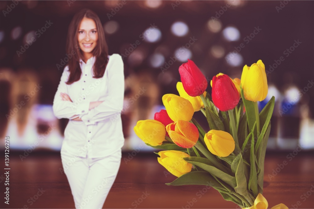 Spring flowers on desk.