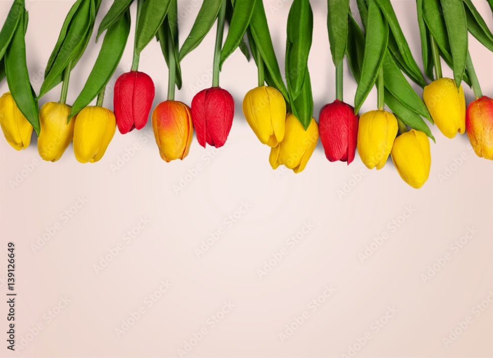 Spring flowers on desk.