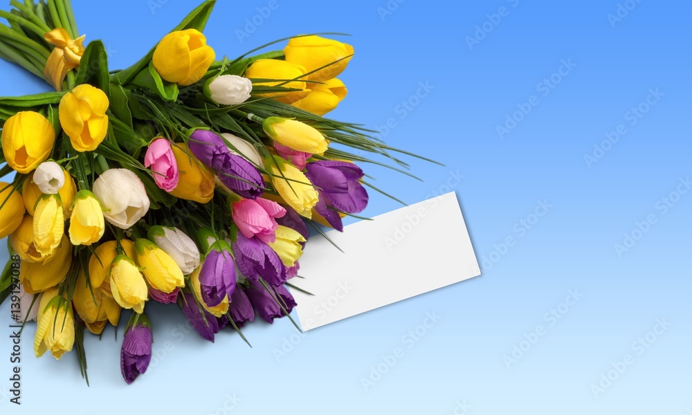 Spring flowers on desk.