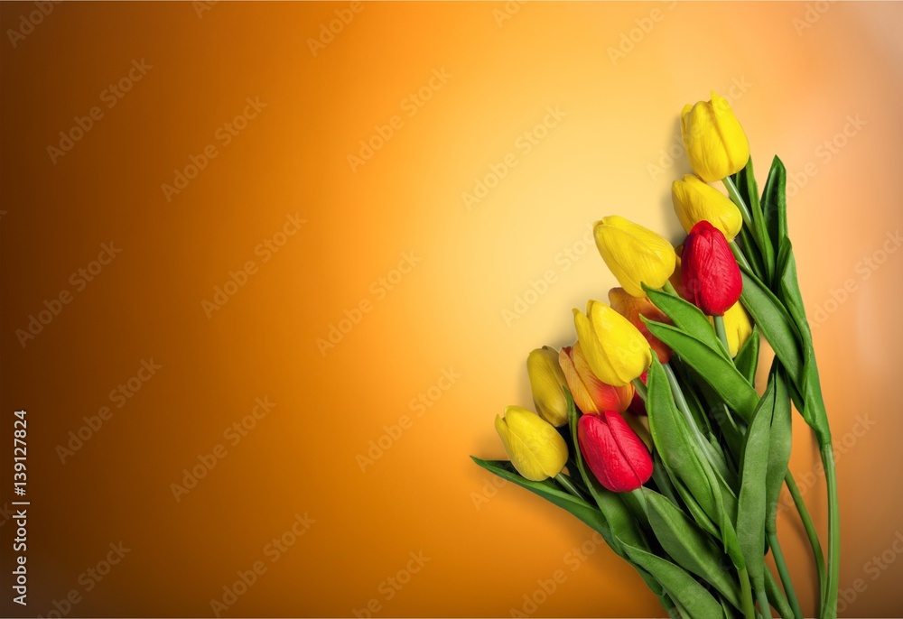 Spring flowers on desk.