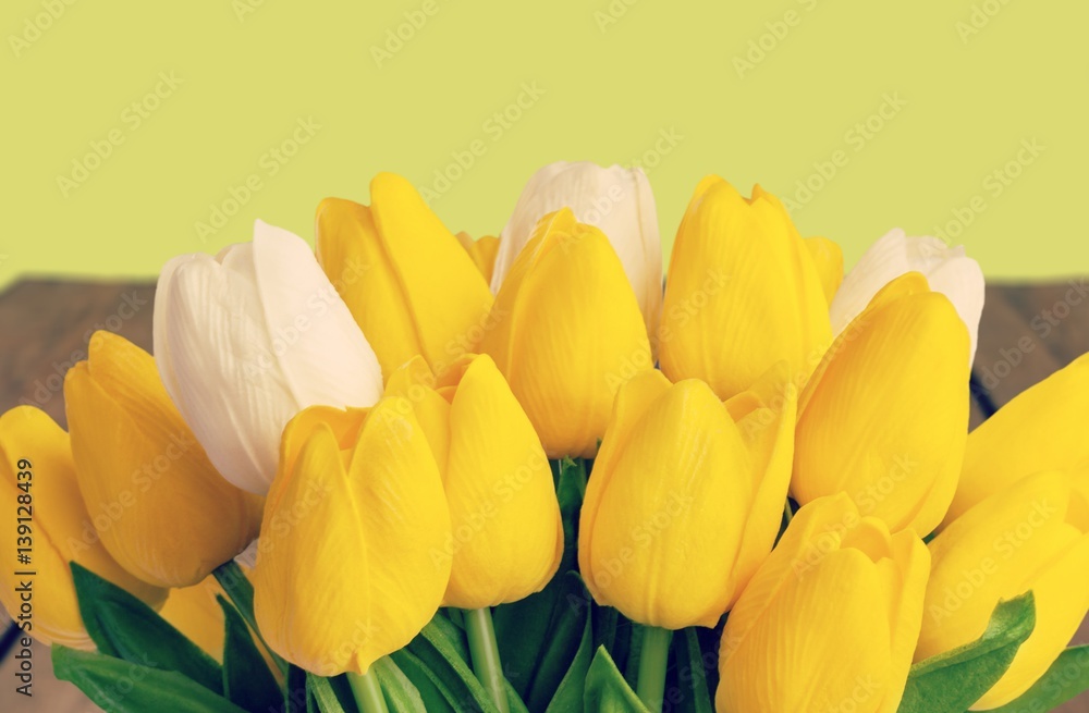 Spring flowers on desk.