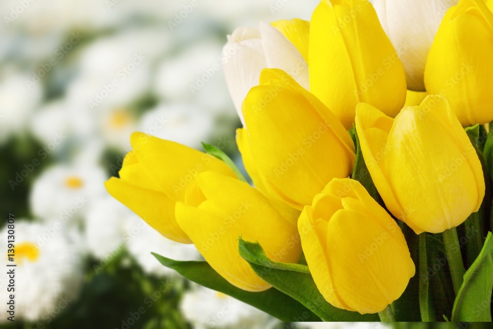 Spring flowers on desk.