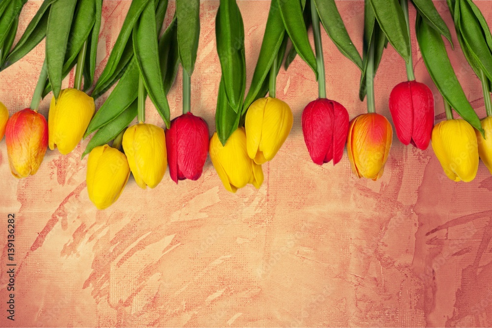 Spring flowers on desk.