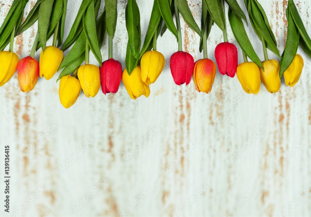 Spring flowers on desk.