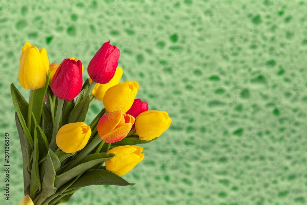 Spring flowers on desk.