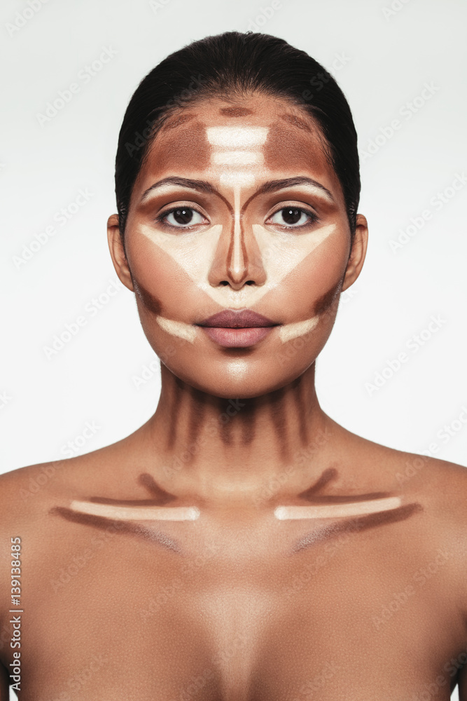 Professional contouring face makeup technique