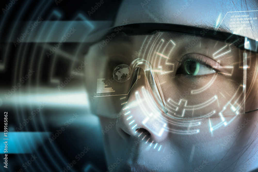 View of a Futuristic eye technology user interface with scan.