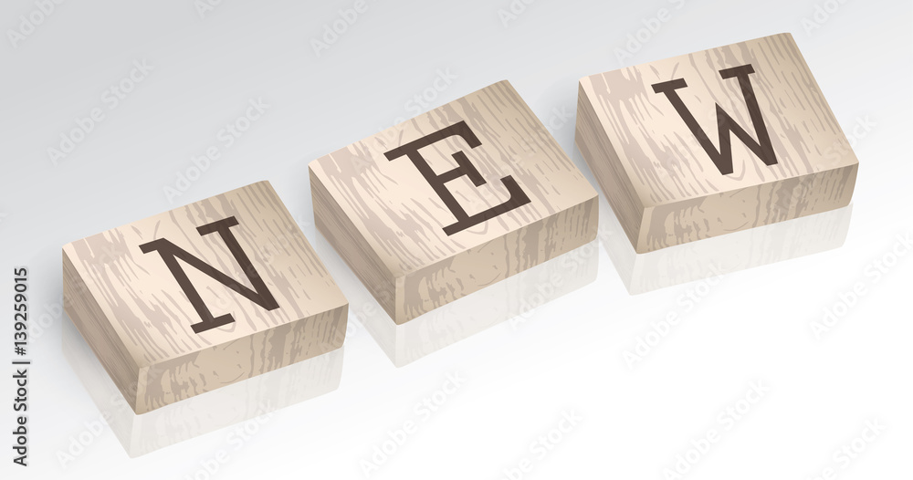 Word NEW composed from alphabet blocks vector illustration