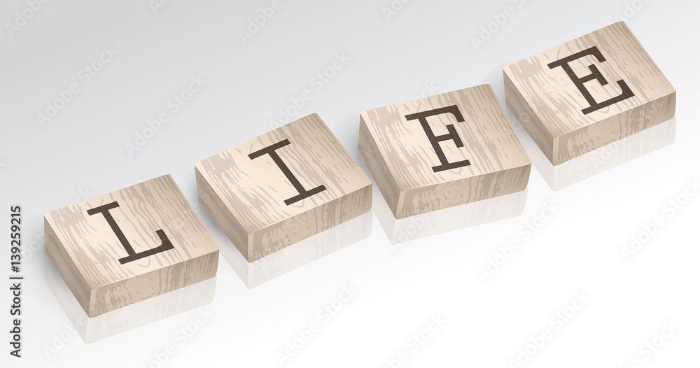 Word LIFE composed from alphabet blocks vector illustration