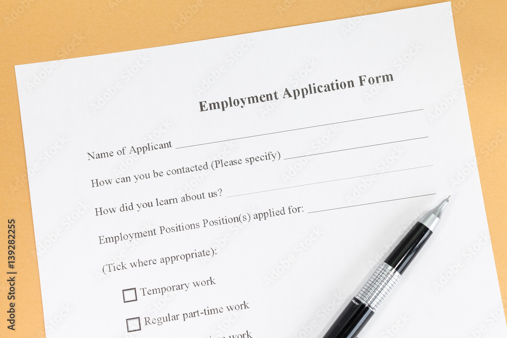 Close - up Blank employment application paper form