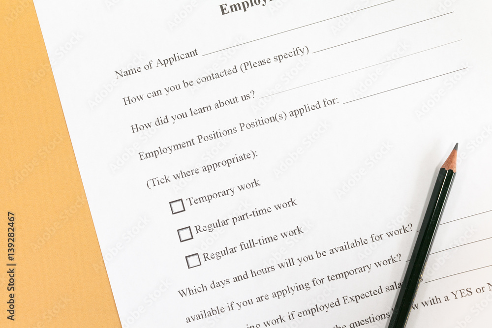 Close - up Blank employment application paper form