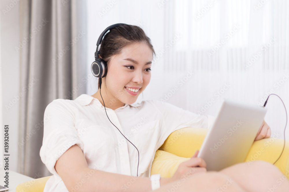 young pretty woman relaxes in room