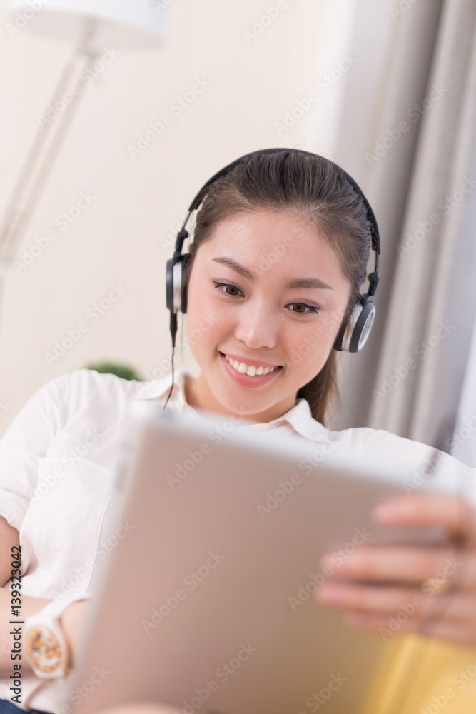 young pretty woman relaxes in room