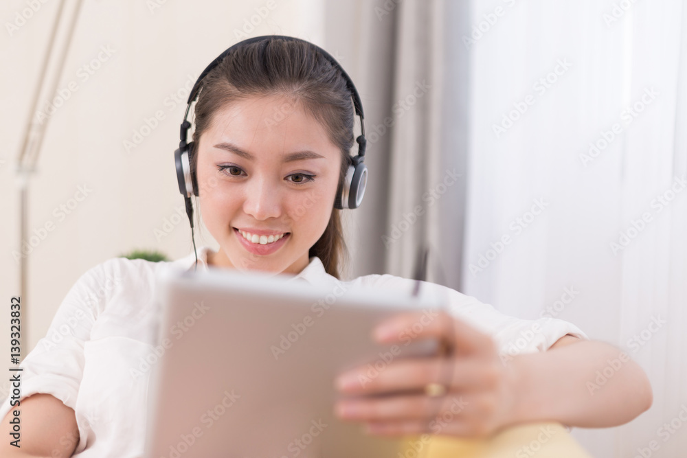 young pretty woman relaxes in room