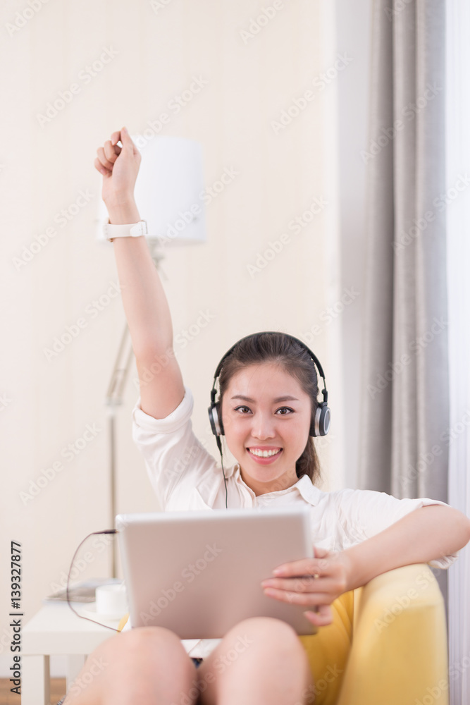 young pretty woman relaxes in room