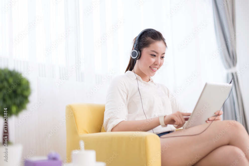 young pretty woman relaxes in room