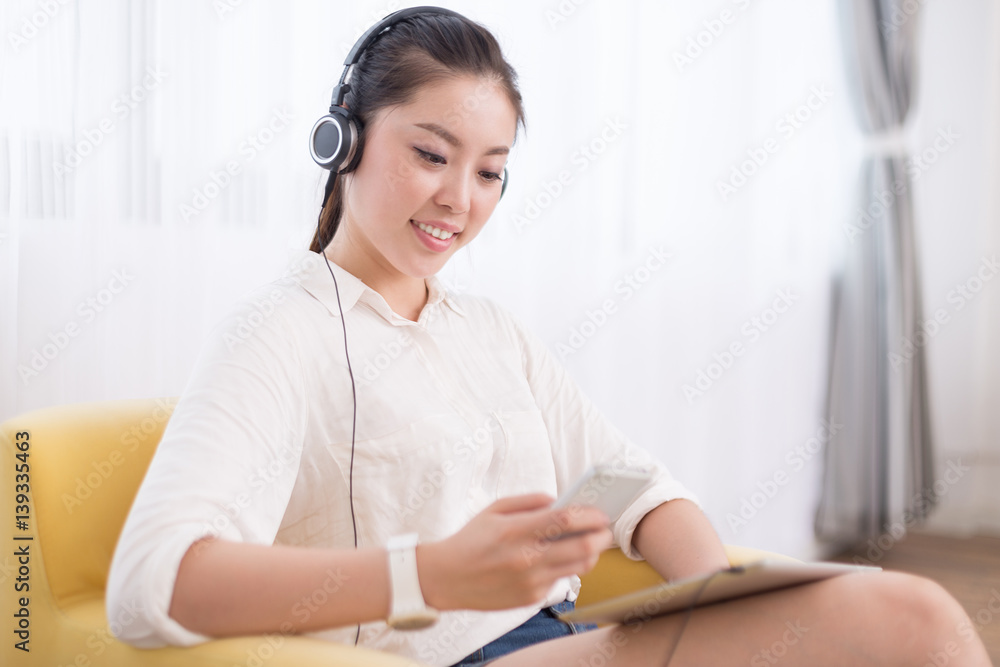 young pretty woman relaxes in room