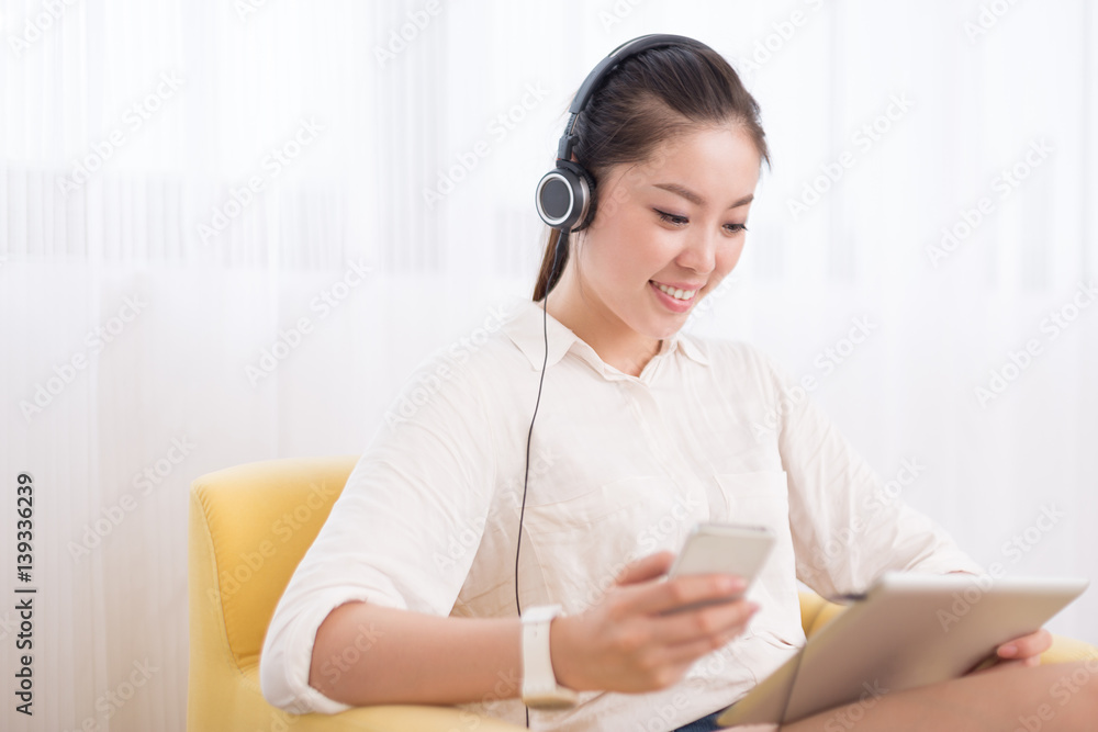 young pretty woman relaxes in room