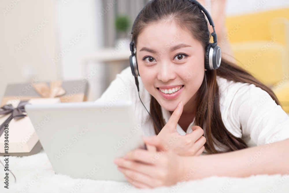 young pretty woman relaxes in room