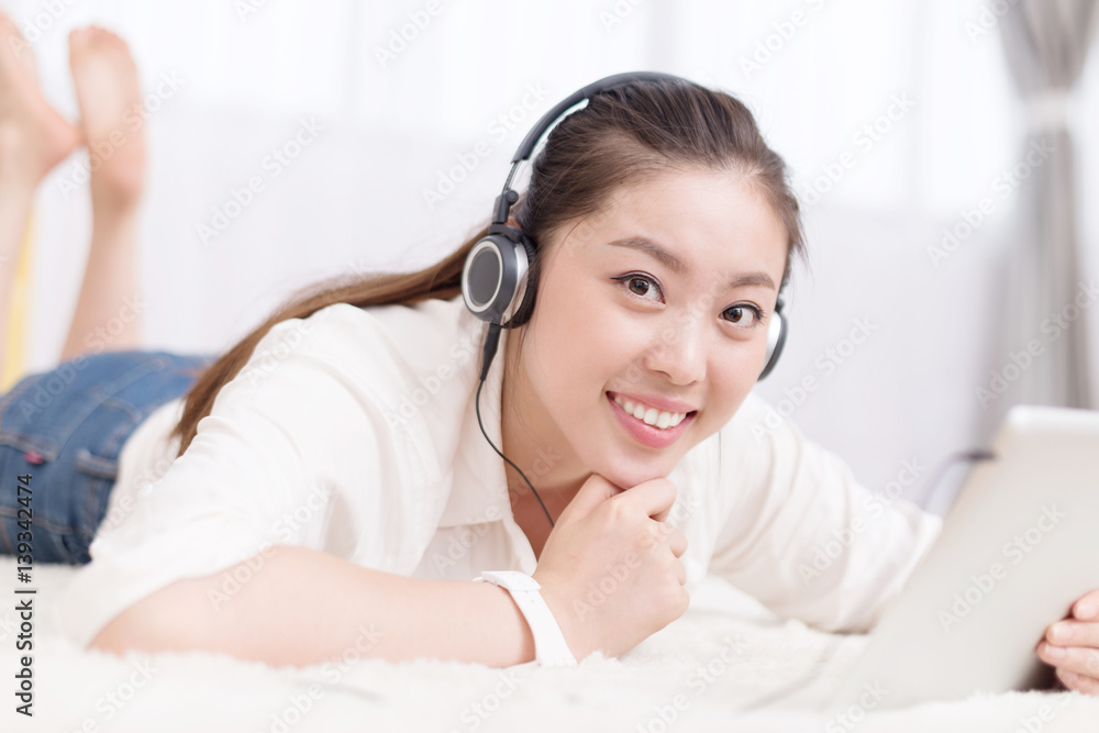 young pretty woman relaxes in room