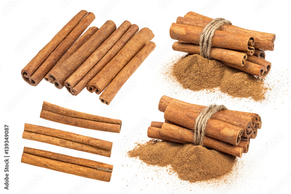 Cinnamon sticks isolated on white background with clipping path