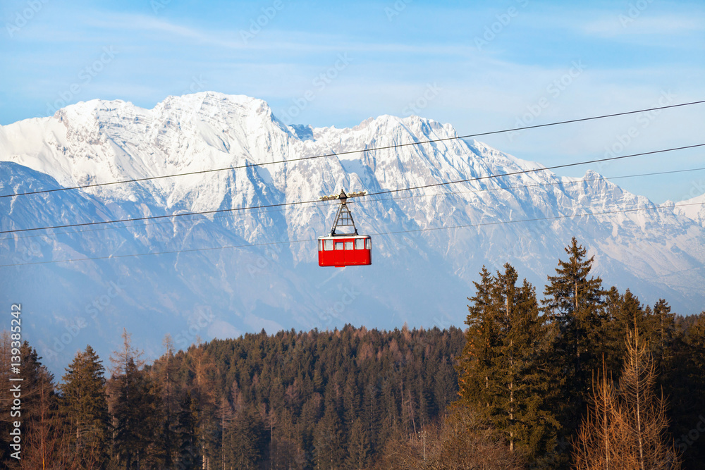 ski lift in Alps, beautiful winter mountain landscape of Patscherkofel, Igls, Austria